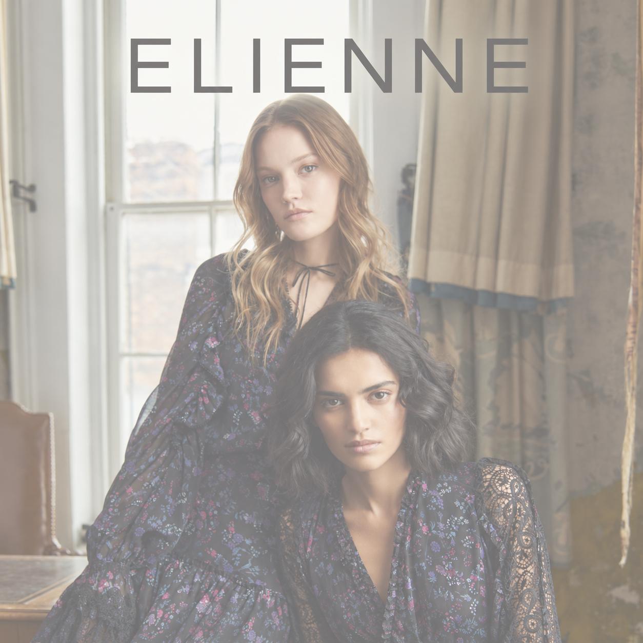 Elienne campaign image featuring two models in printed dresses